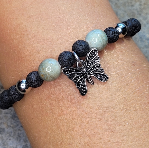 🤍3/$30 Jasper Stone Authentic Lava Bead Butterfly Handmade Bracelet - Picture 4 of 5